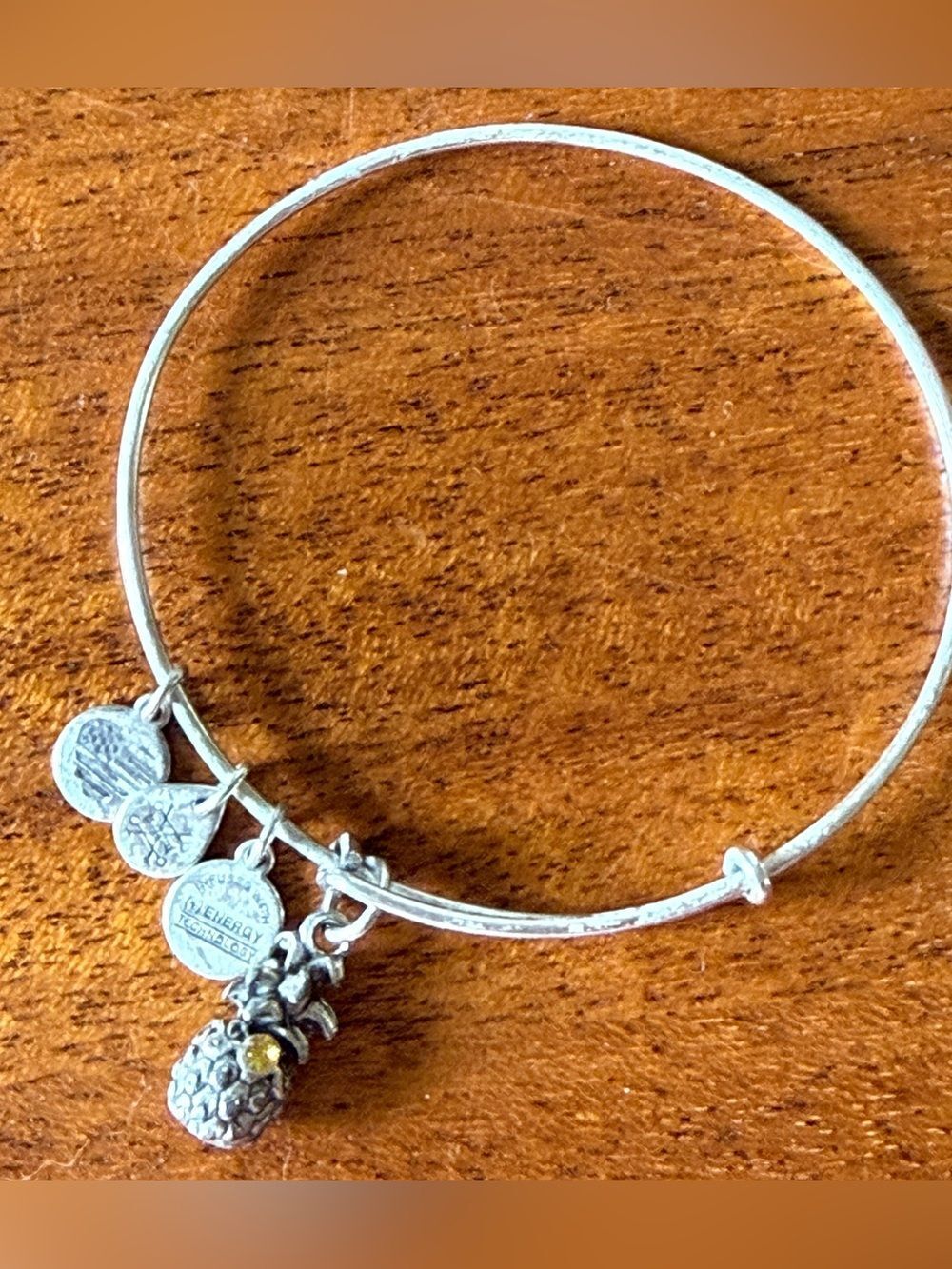 Alex And Ani Pineapple Charm Bangle Bracelet Silver With Yellow Gold crystal